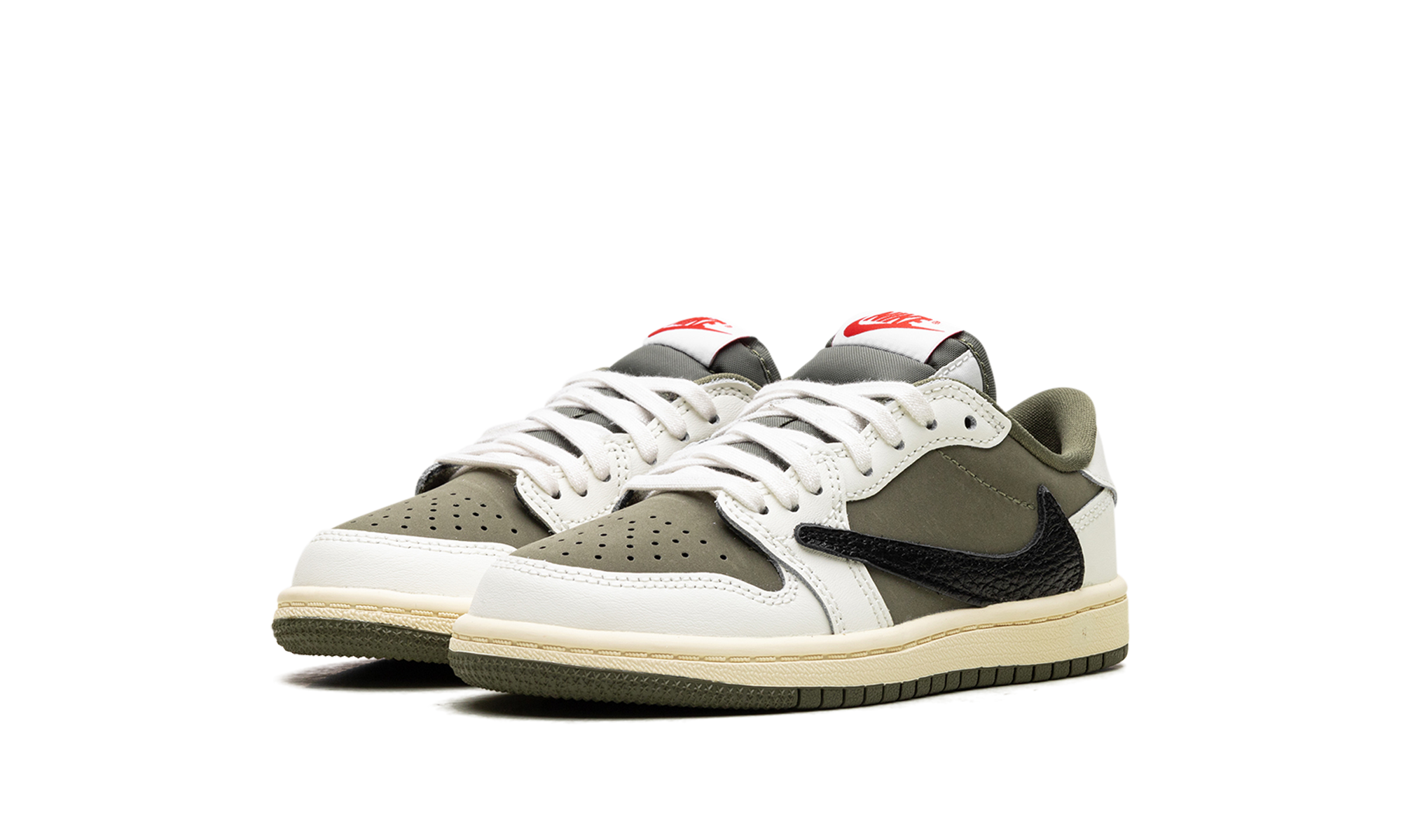 jordan 1 retro low og sp travis scott medium olive ps+DO5442-200+diagnol left view