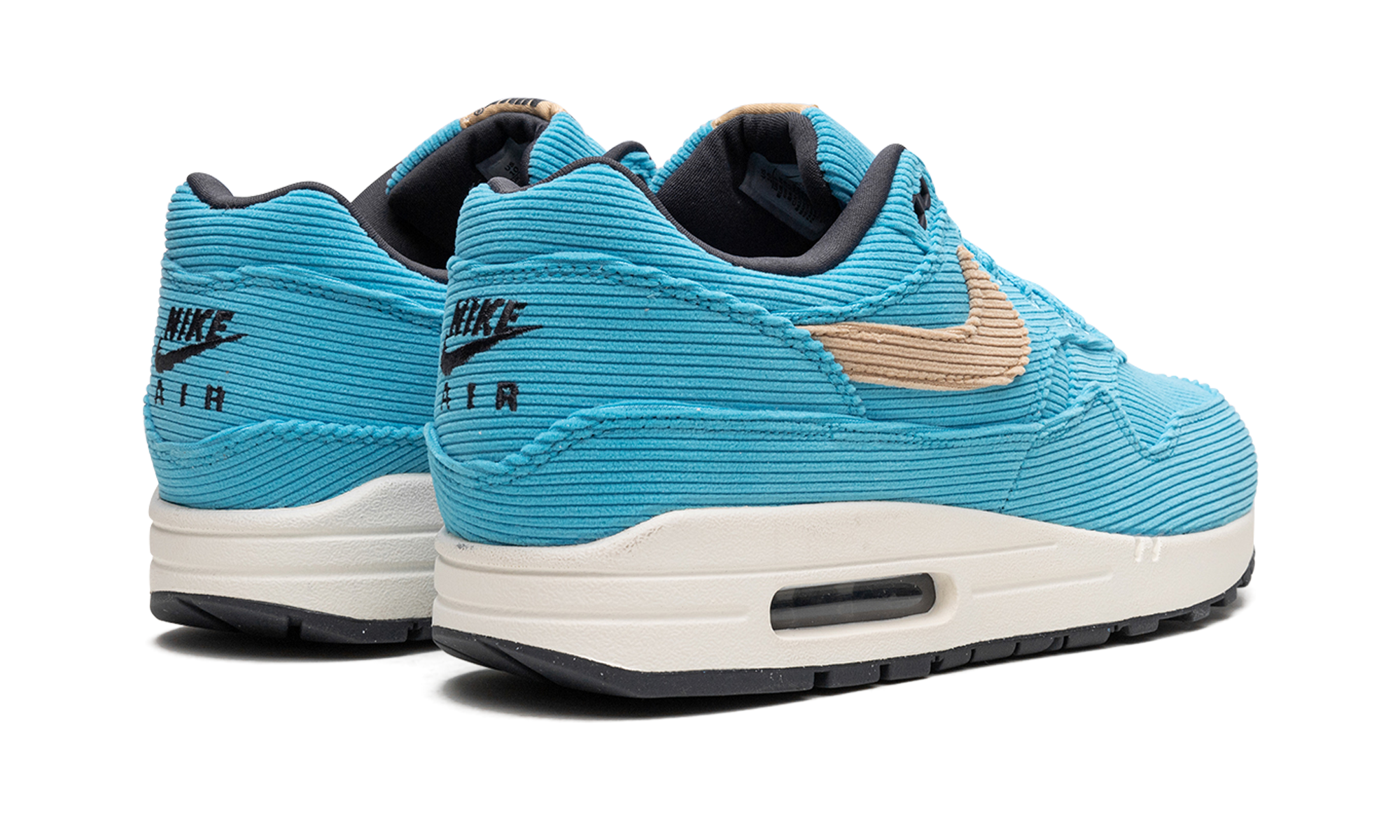 nike air max 1 corduroy baltic blue+FB8915-400+diagnol right behind view