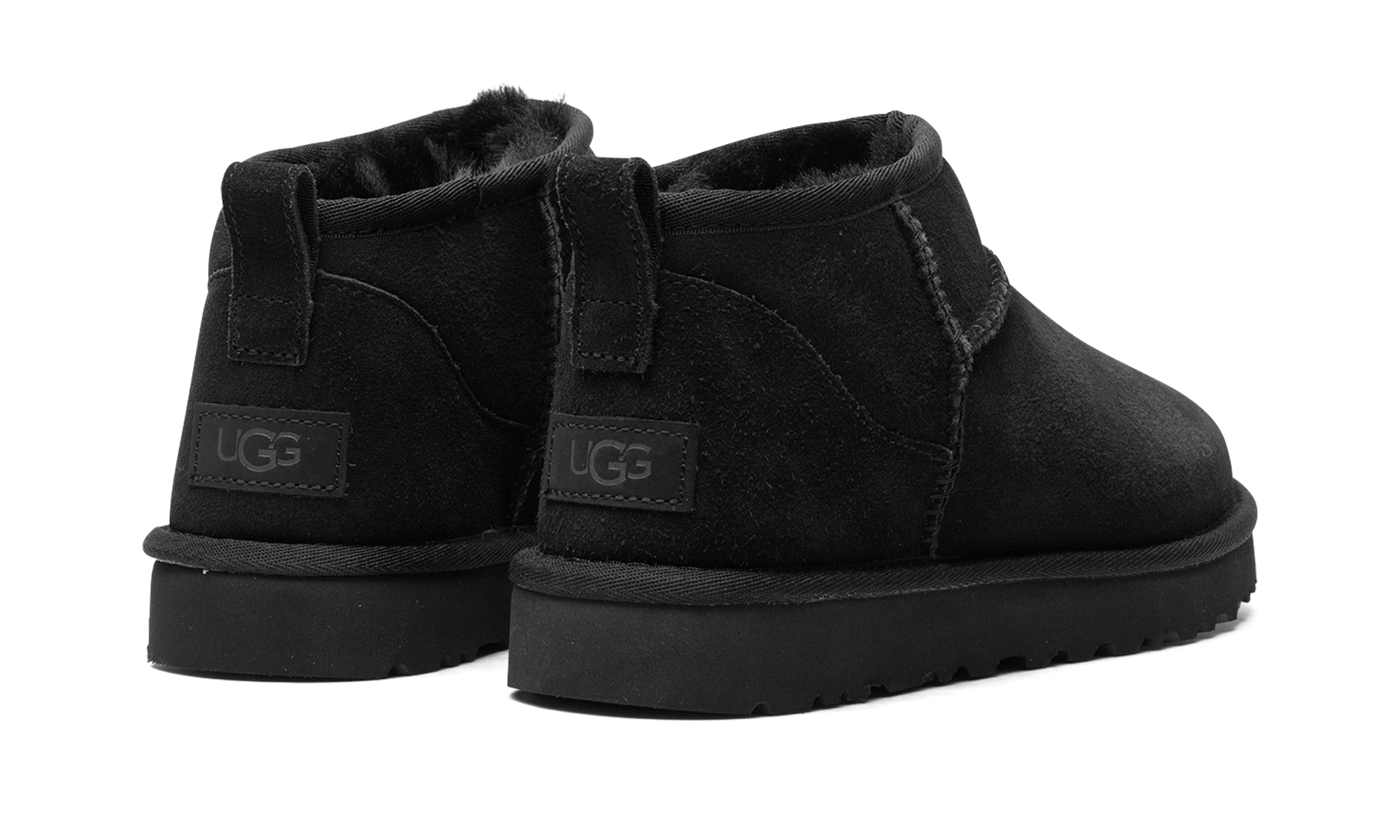 ugg classic ultra mini boot black women s+1116109-BLK+diagnol right behind view