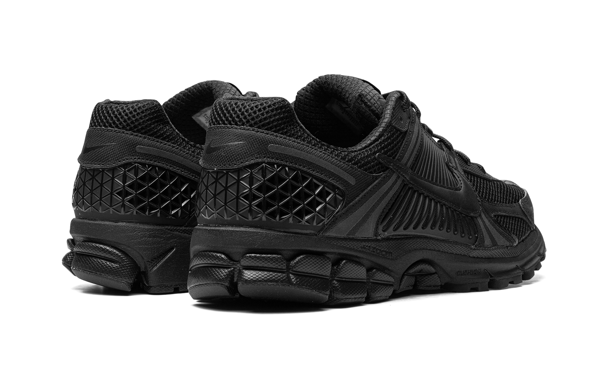 nike zoom vomero 5 triple black+BV1358-003+diagnol right behind view