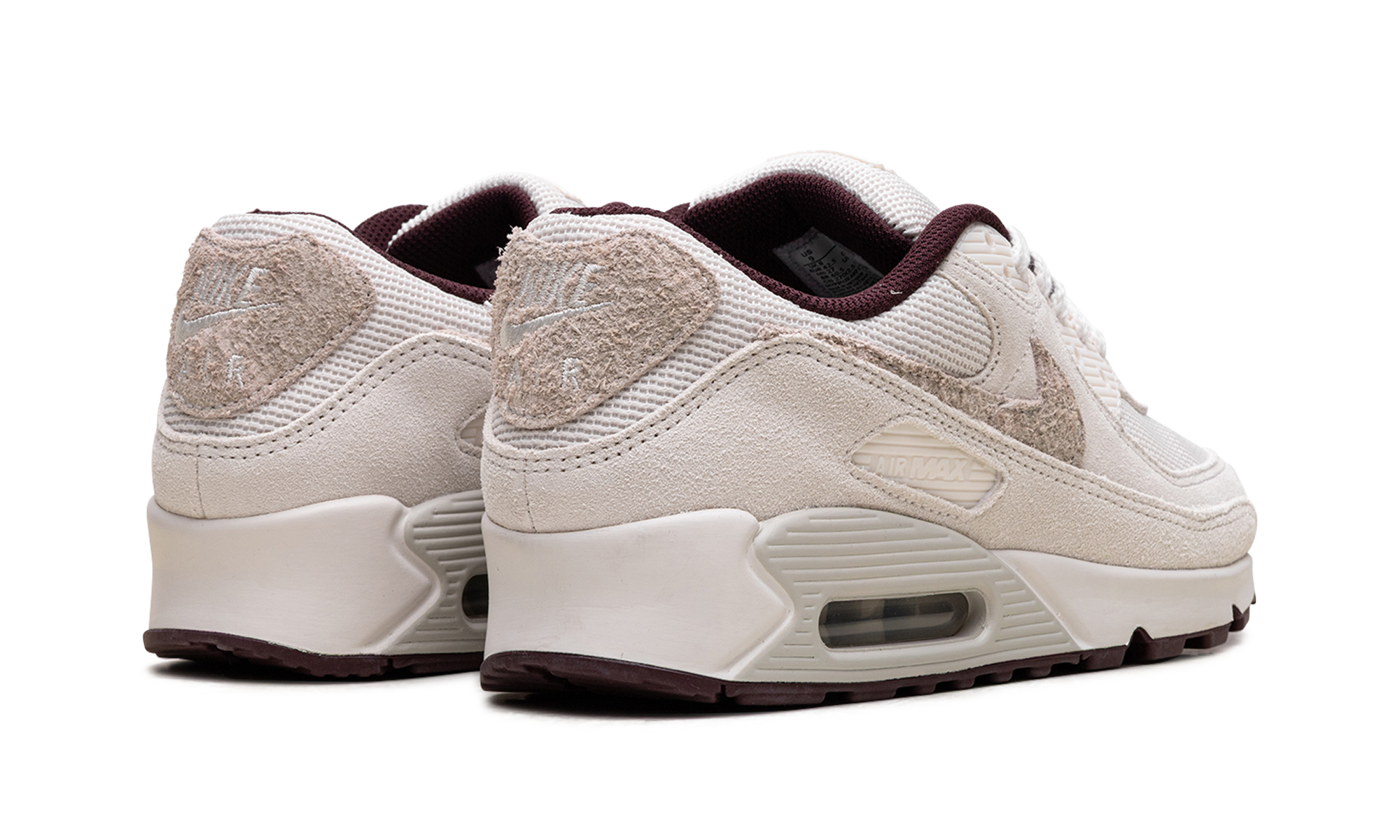 nike air max 90 sail burgundy crush+HQ1712-001+diagnol right behind view