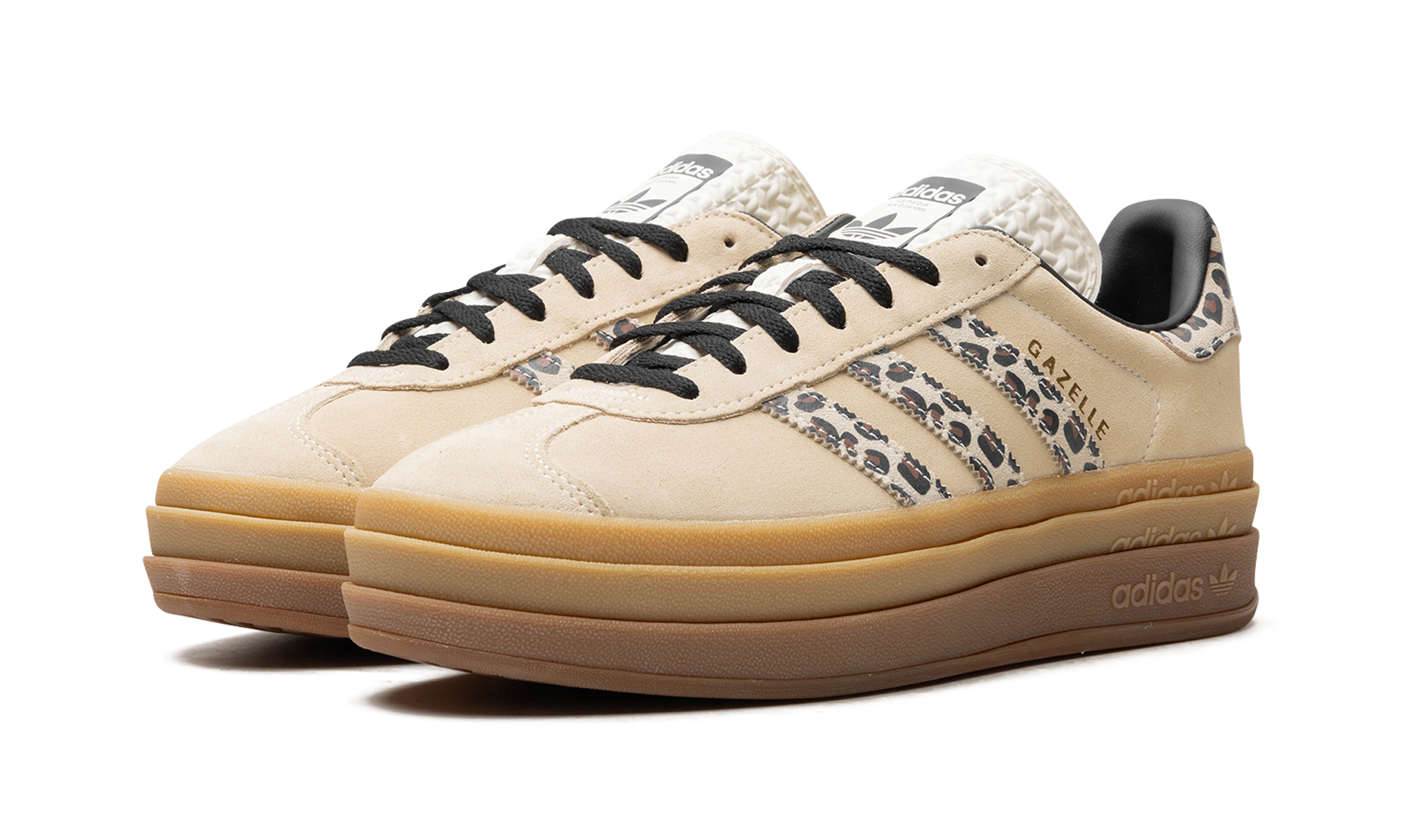 adidas gazelle bold cream black leopard women s+JI1370+diagnol left view