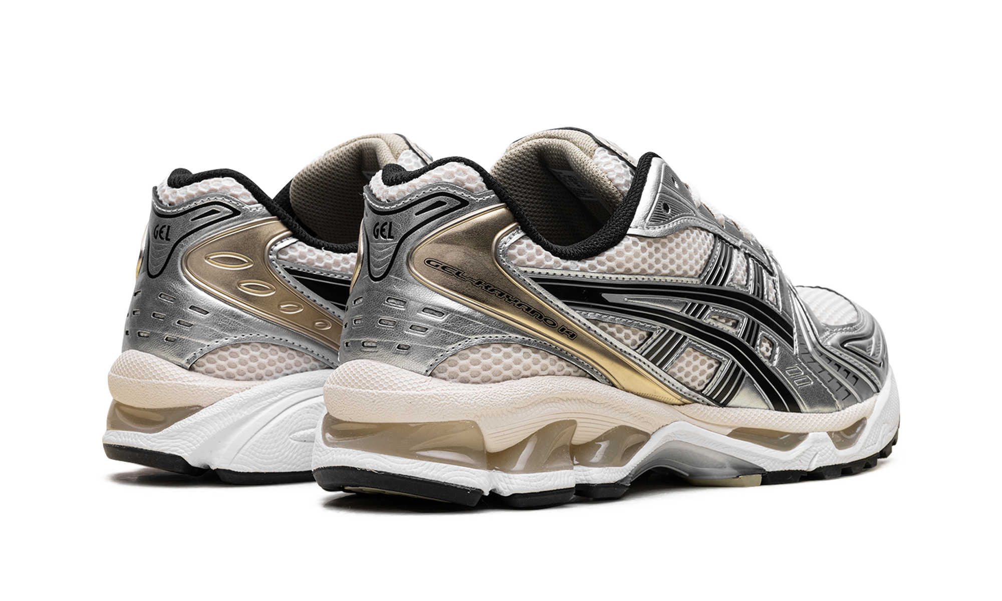 asics gel kayano 14 birch pure silver+1203A537-200+diagnol right behind view