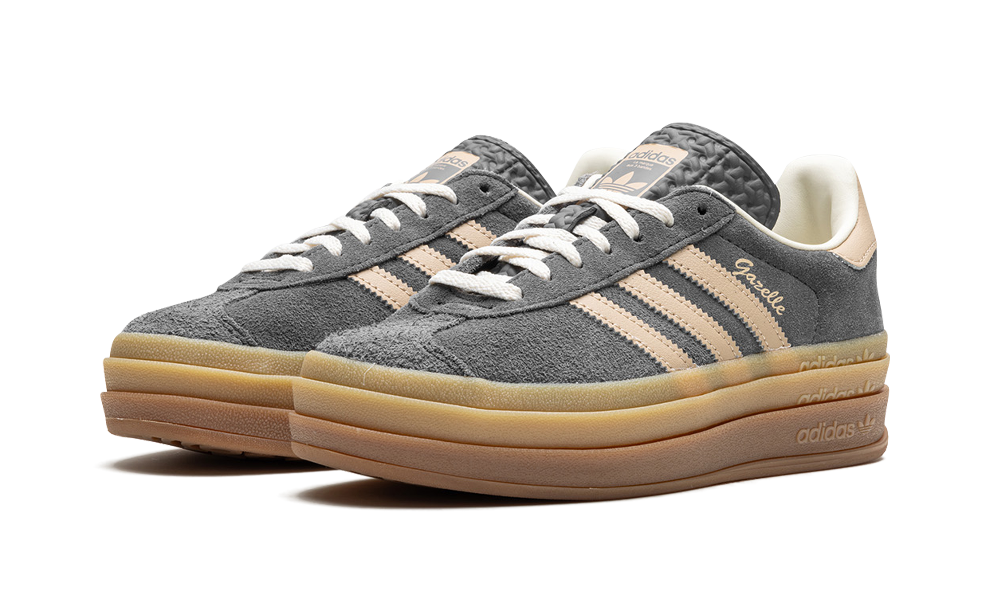 adidas gazelle bold grey magic beige gum women s+IE0428+diagnol left view