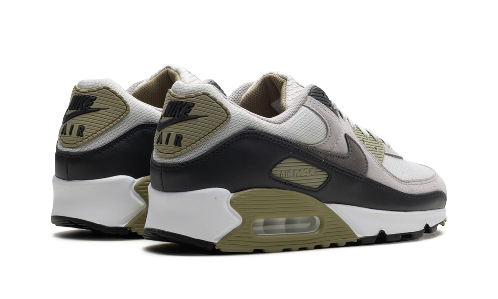 nike air max 90 light bone neutral olive+DM0029-011+diagnol right behind view