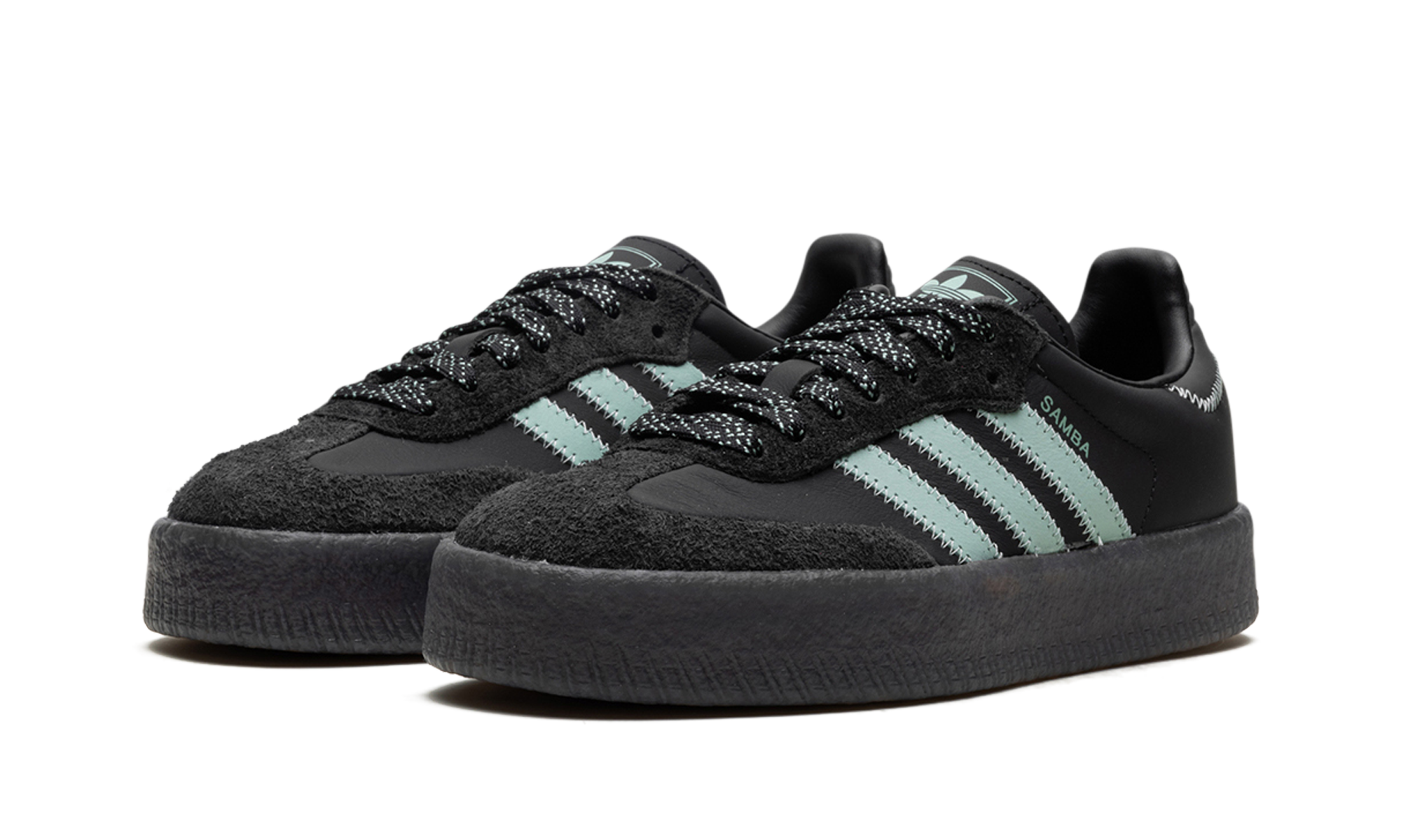 adidas sambae core black haze green women s+IE9110+diagnol left view