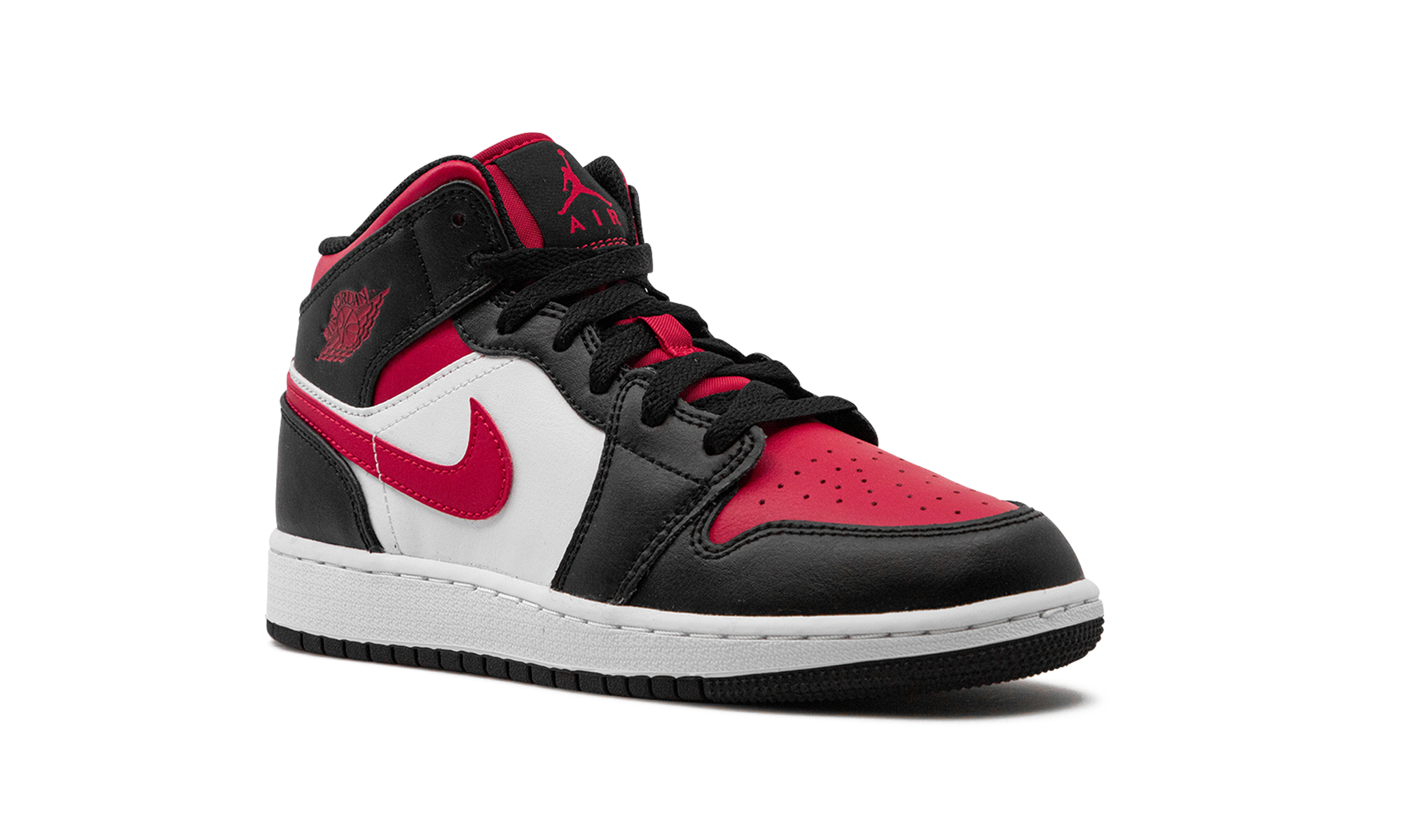 air jordan 1 mid black fire red gs+554725-079+diagnol right view