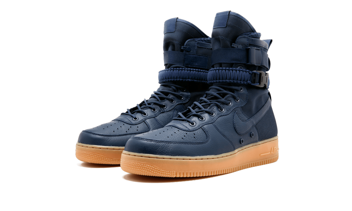 nike sf air force 1 high navy gum+864024-400+diagnol left view