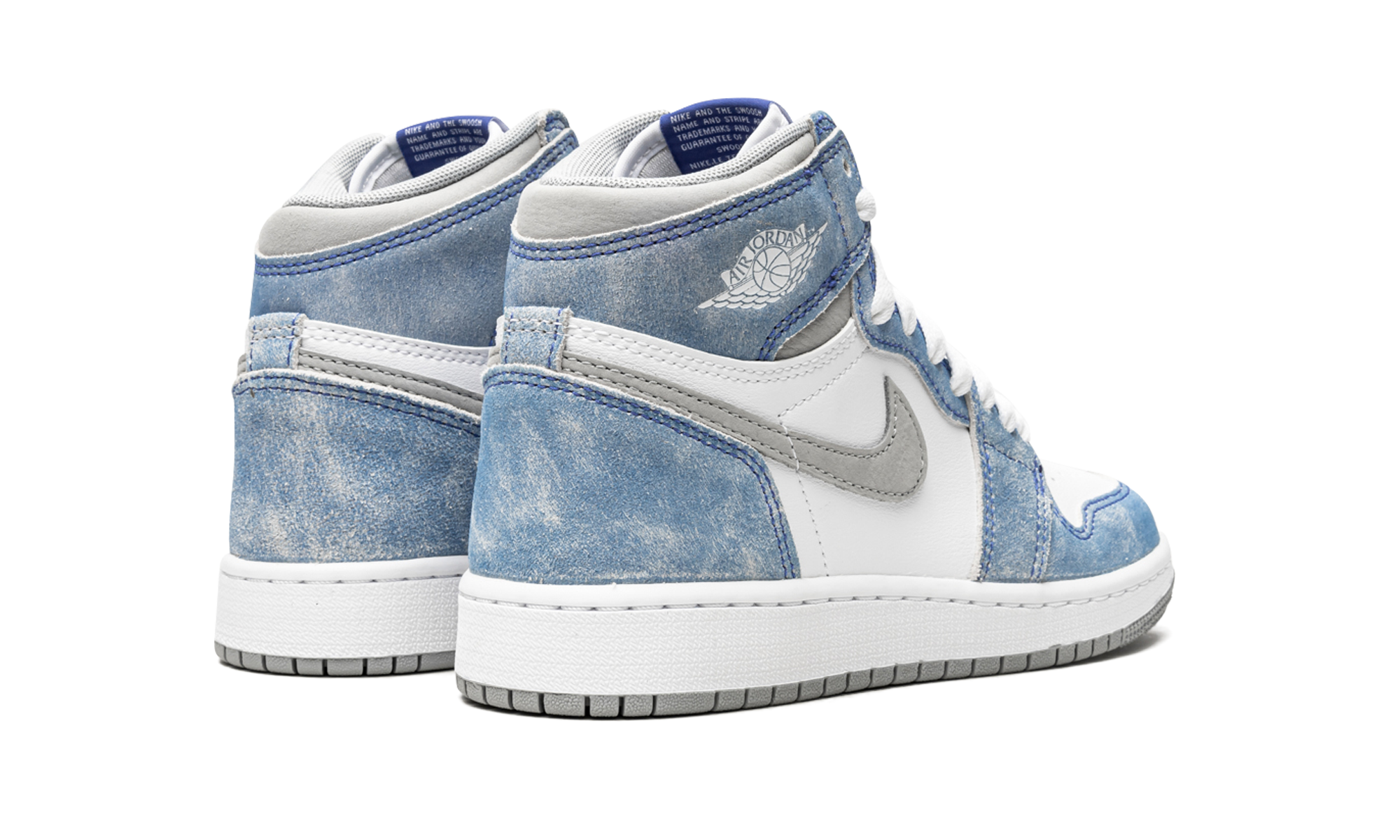 jordan 1 retro high hyper royal smoke grey gs+575441-402+diagnol right behind view