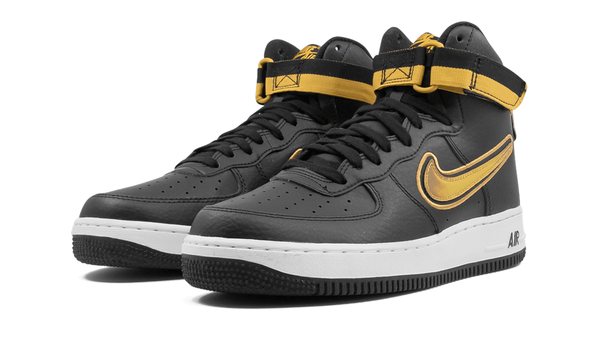 nike air force 1 high nba black metallic gold+AV3938-001+diagnol left view