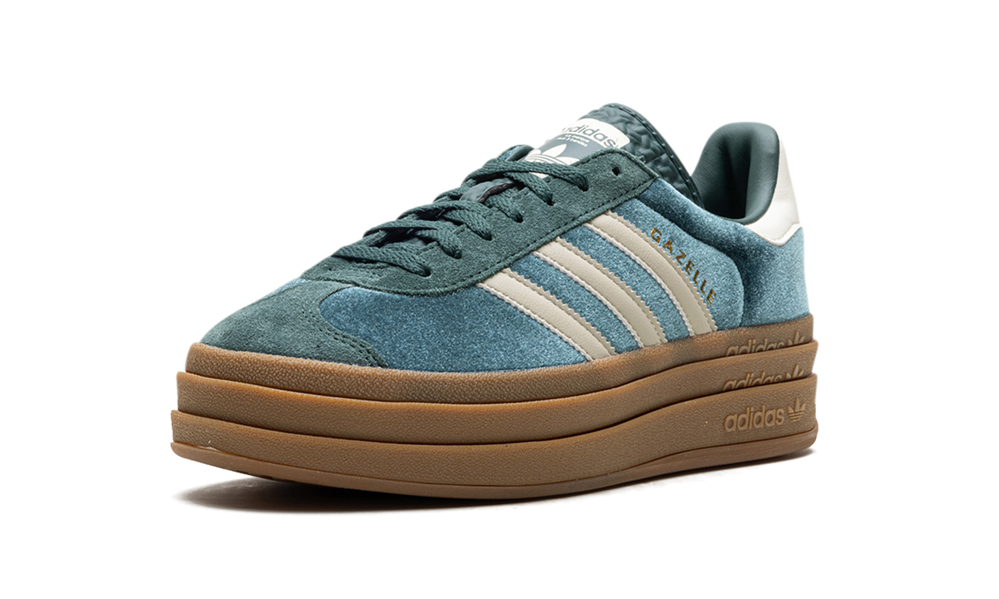 adidas gazelle bold mineral green velvet women s+IG4391+left diagnol single view
