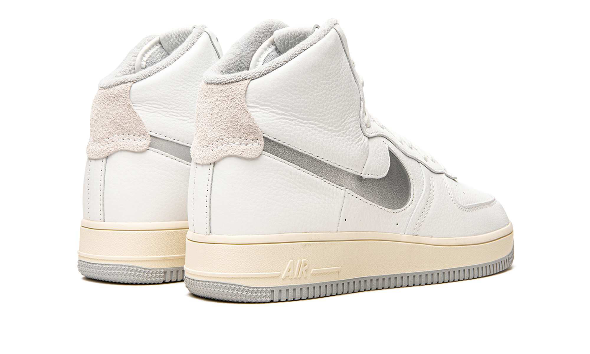 nike air force 1 high sculpt white silver women s+DC3590-101+diagnol right behind view