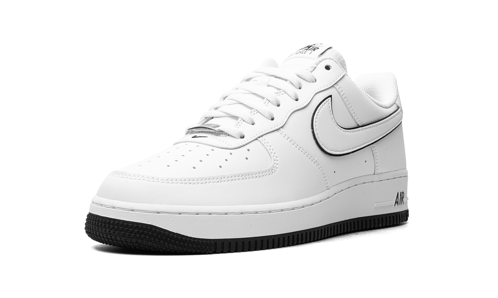 nike air force 1 07 low white black outline swoosh+DV0788-103+left diagnol single view