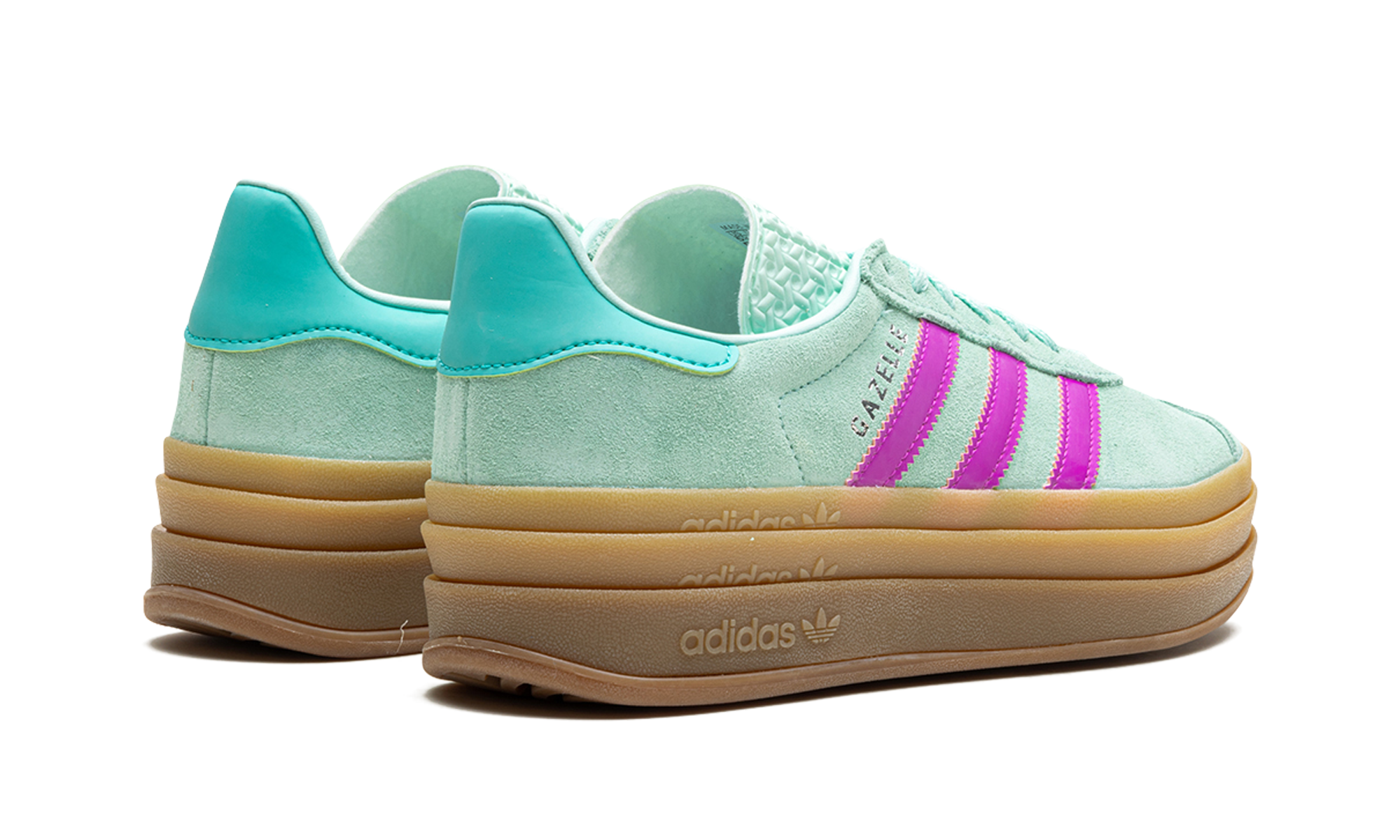 adidas gazelle bold turqoise pink kids+JI3383+diagnol right behind view