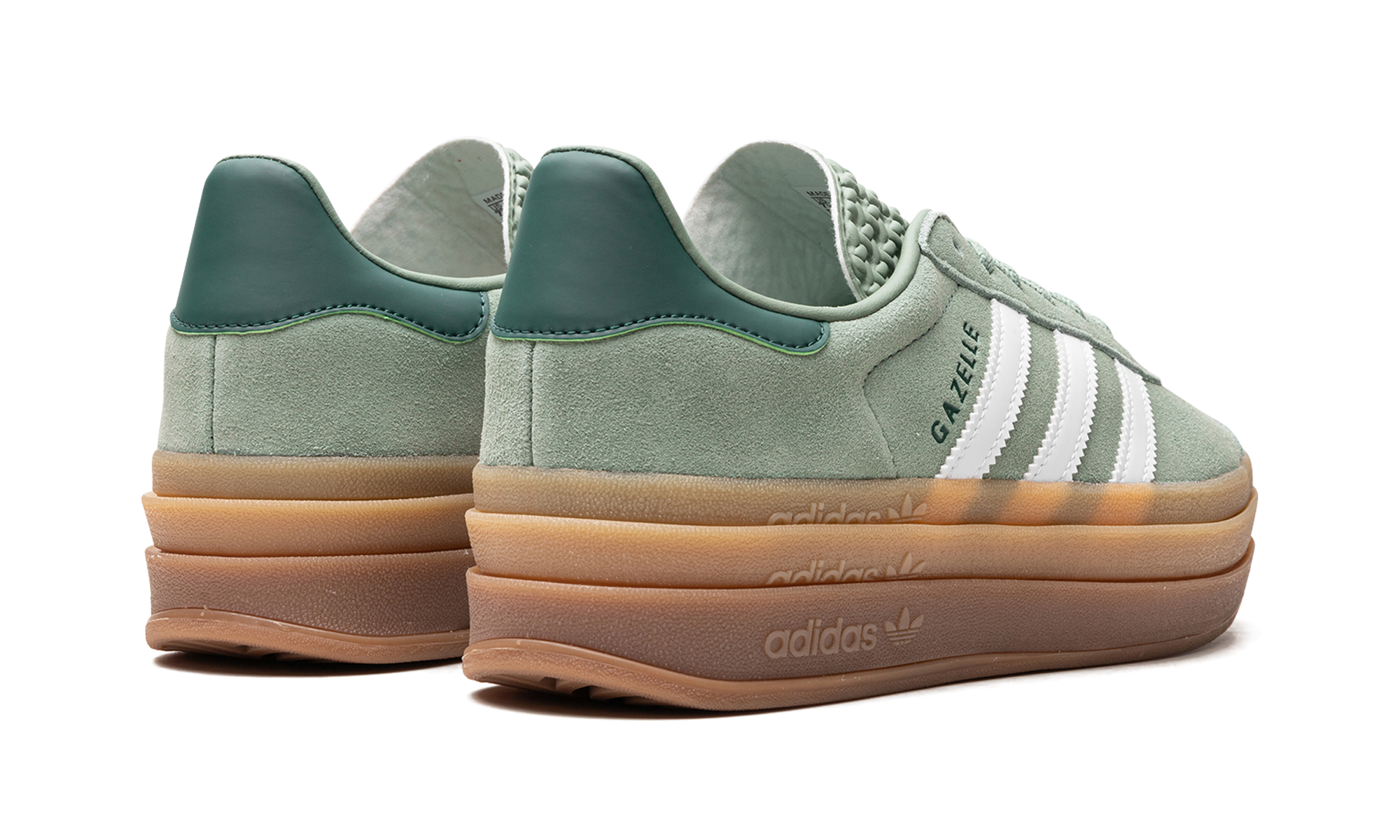 adidas gazelle bold silver green gum womens+ID6998+diagnol right behind view