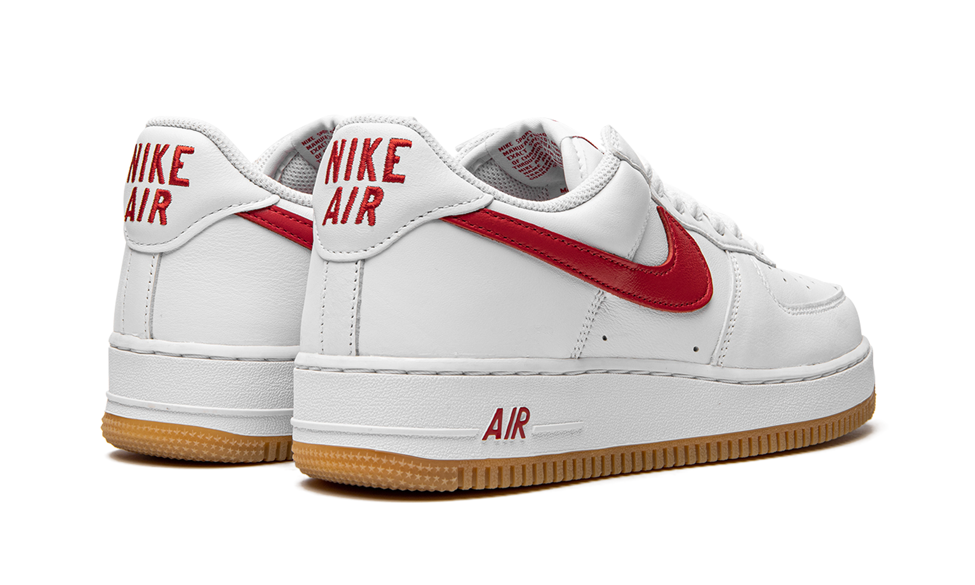 nike air force 1 07 low color of the month university red gum+DJ3911-102+diagnol right behind view