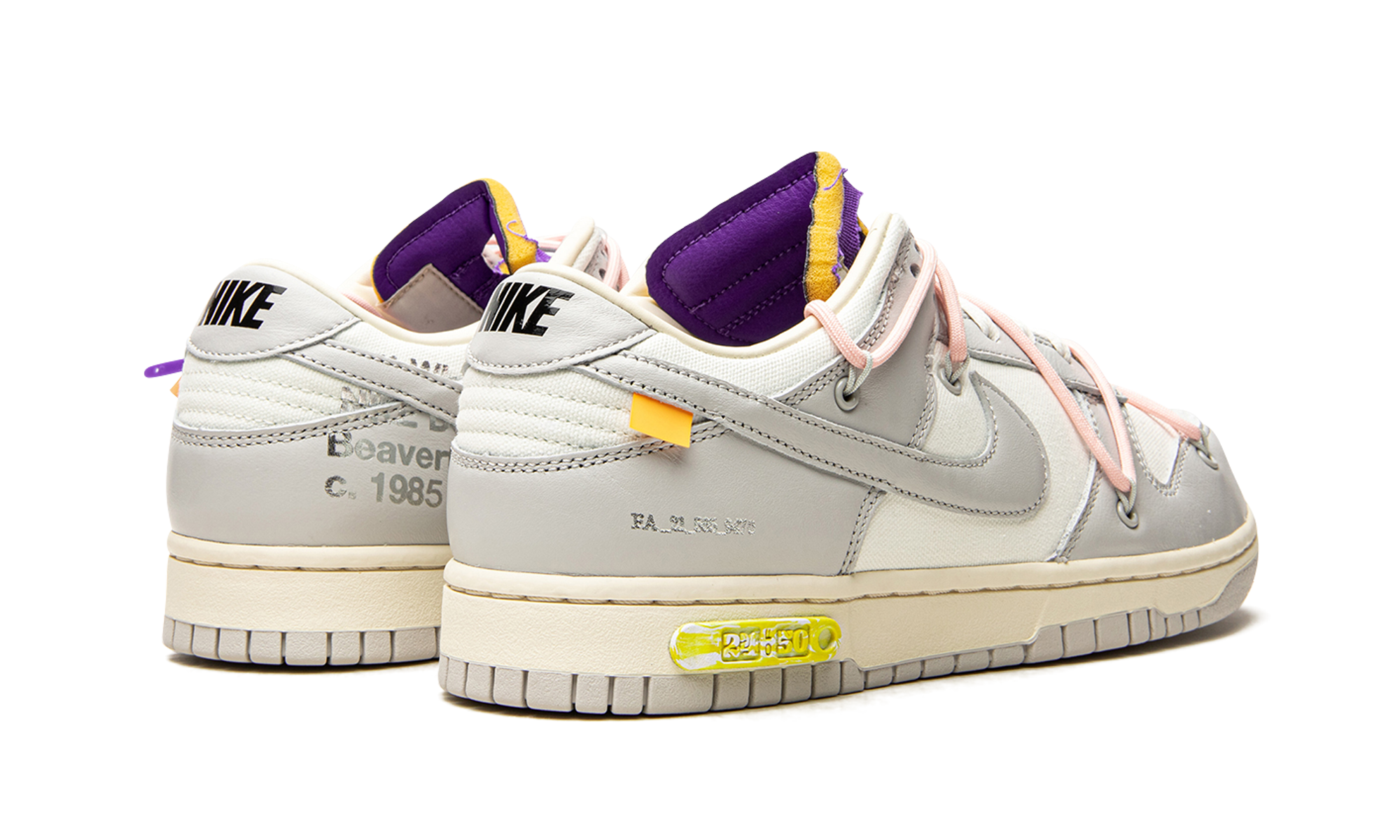 nike dunk low off white lot 24+DM1602-119+diagnol right behind view