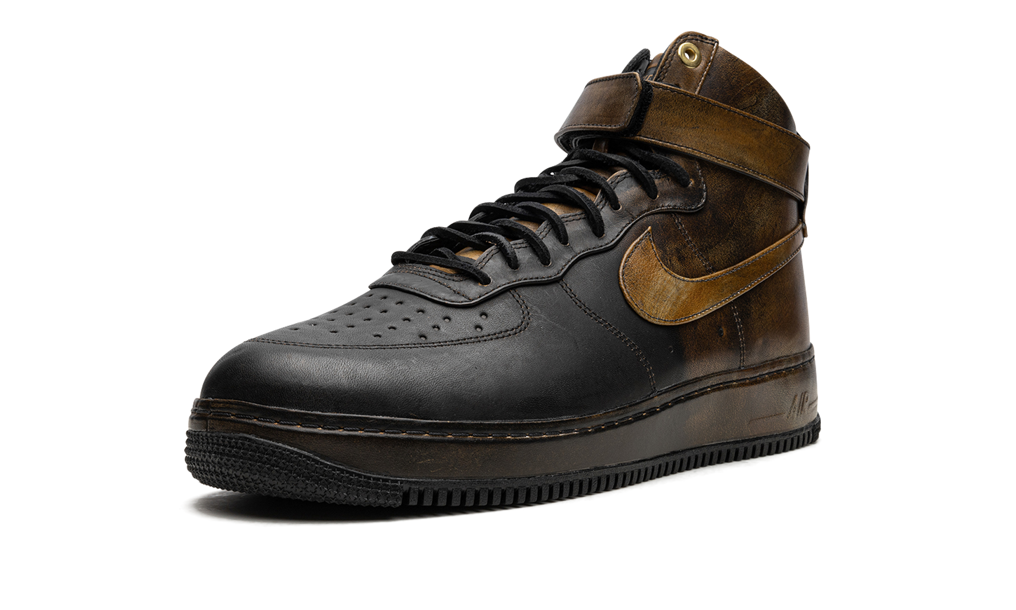 nike air force 1 high pigalle black gold+677129-090+bottom view