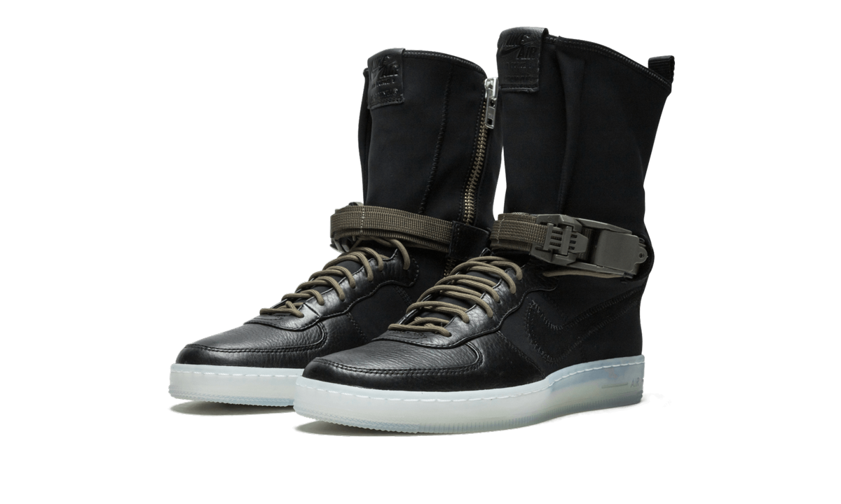 nike air force 1 downtown acronym black olive+649941-003+diagnol left view