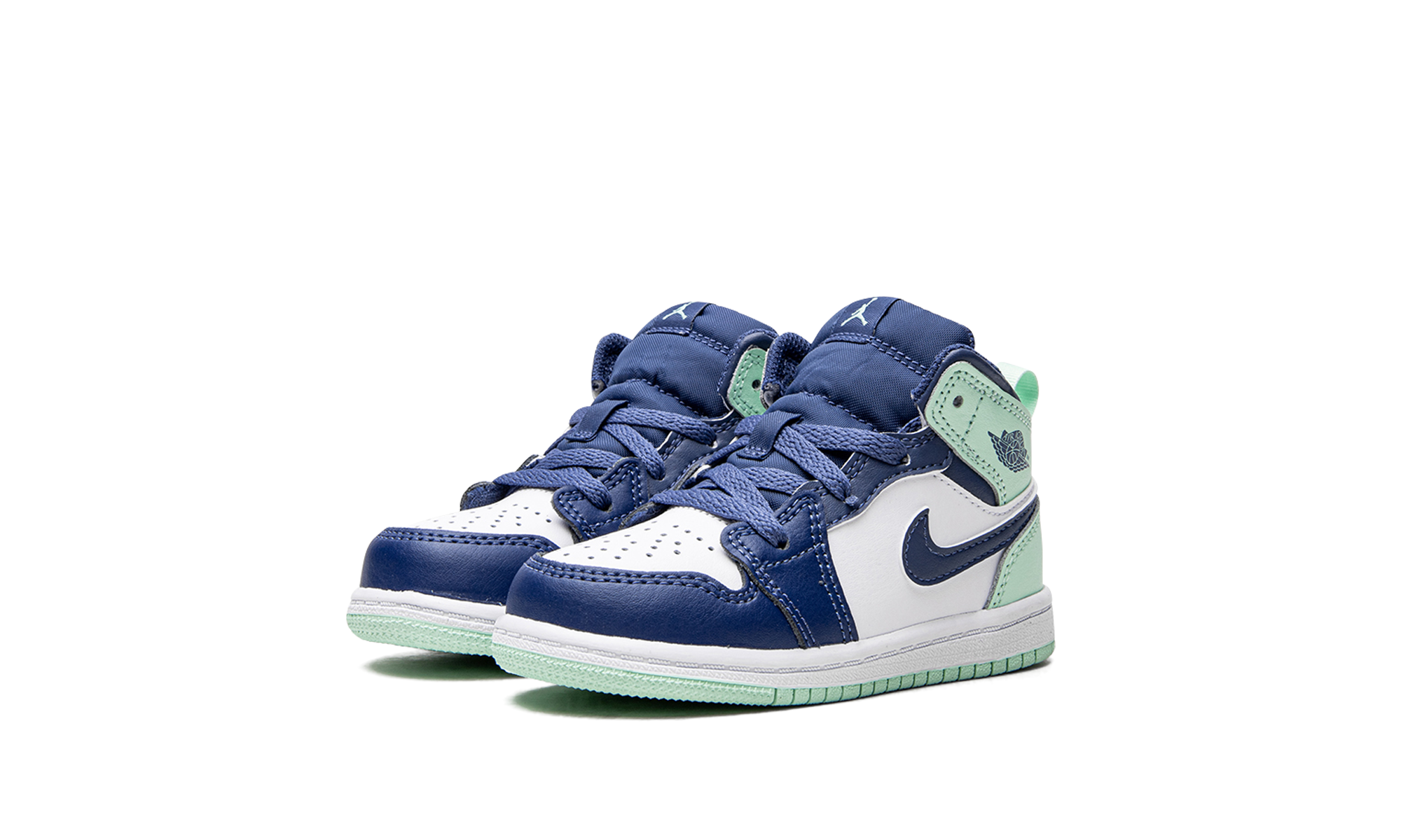 jordan 1 mid mystic navy mint foam td+640735-413+diagnol left view