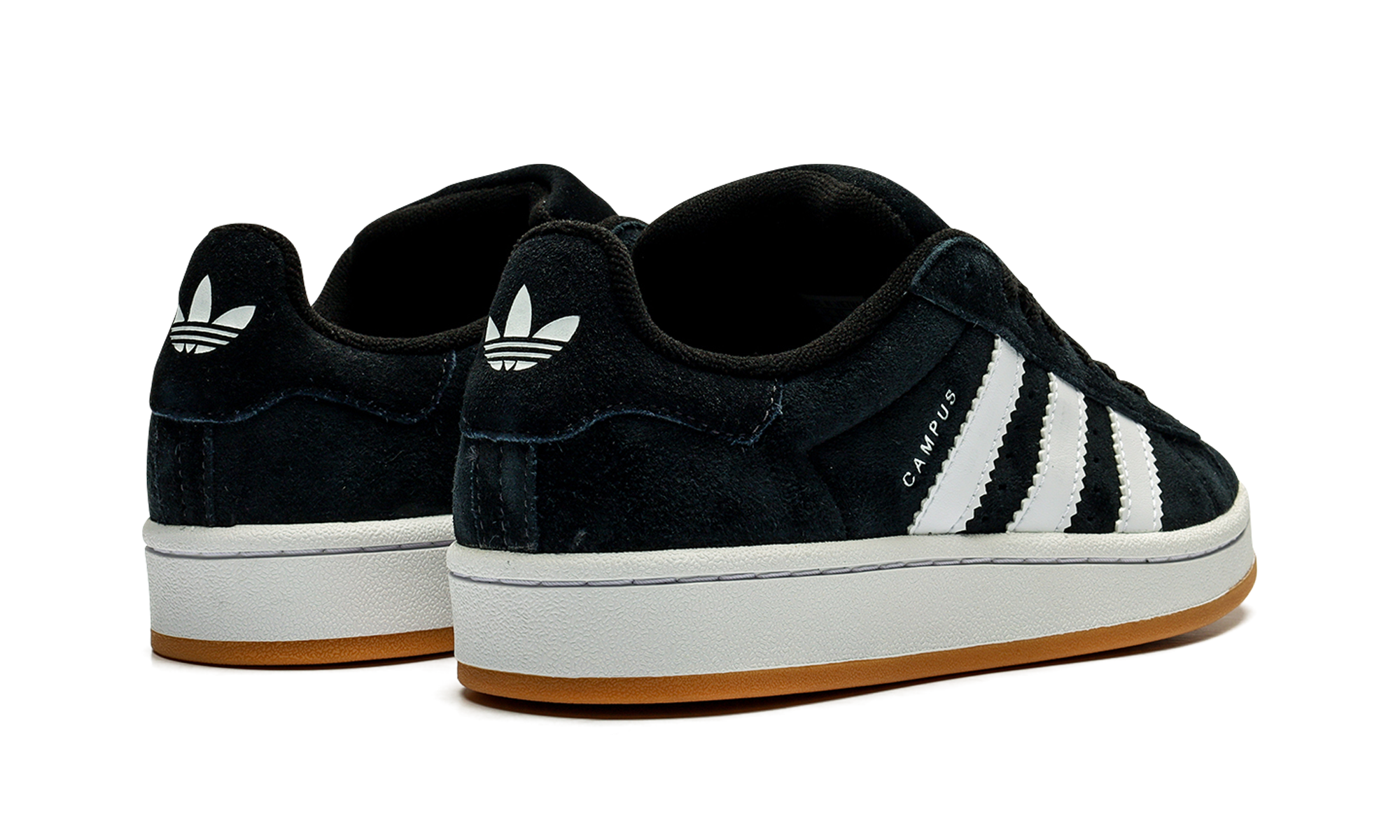 adidas campus 00s black white gum kids+HQ6638+diagnol right behind view