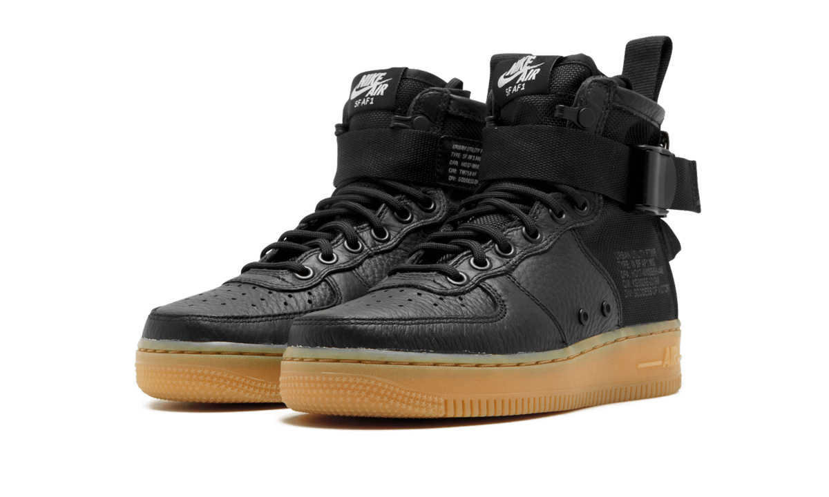 nike sf air force 1 mid black gum women s+AA3966-002+diagnol left view