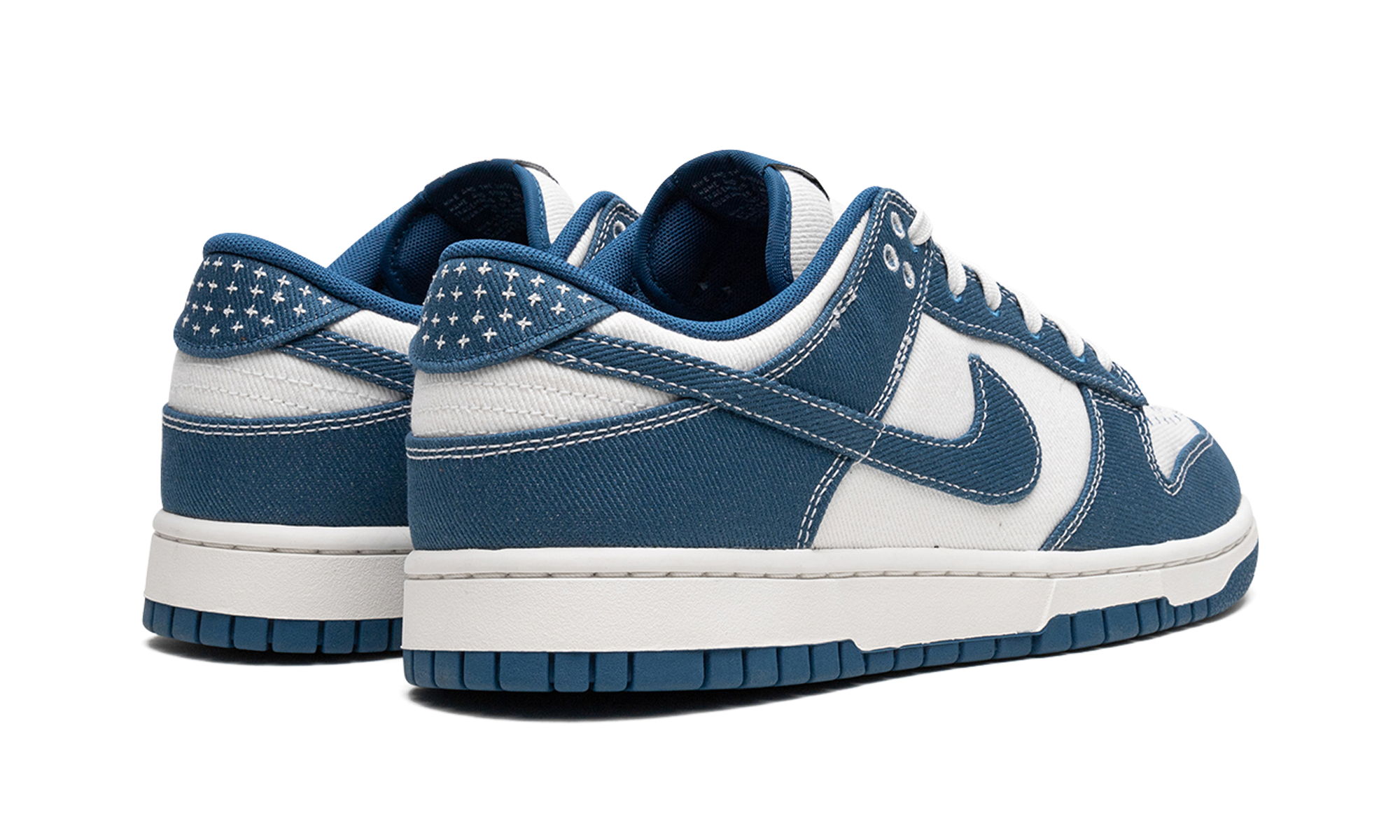 nike dunk low industrial blue sashiko+DV0834-101+diagnol right behind view