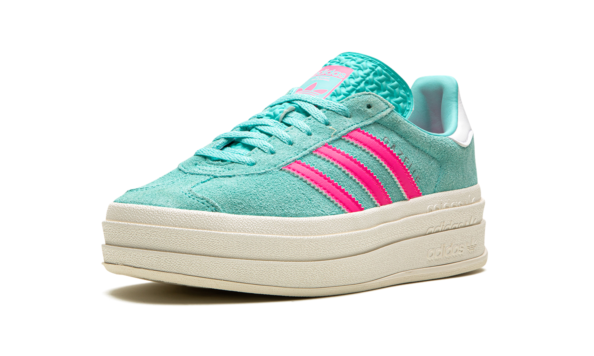 adidas gazelle bold flash aqua lucid pink women s+ID7026+left diagnol single view