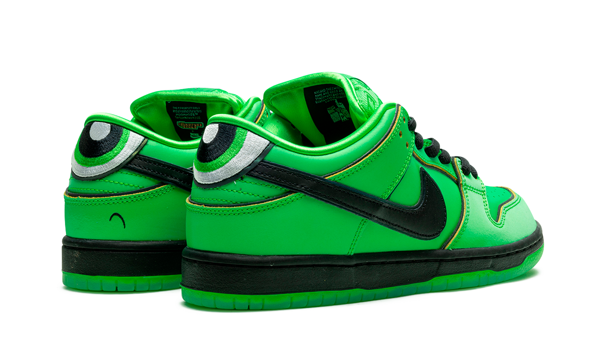 nike sb dunk low the powerpuff girls buttercup+FZ8319-300+diagnol right behind view