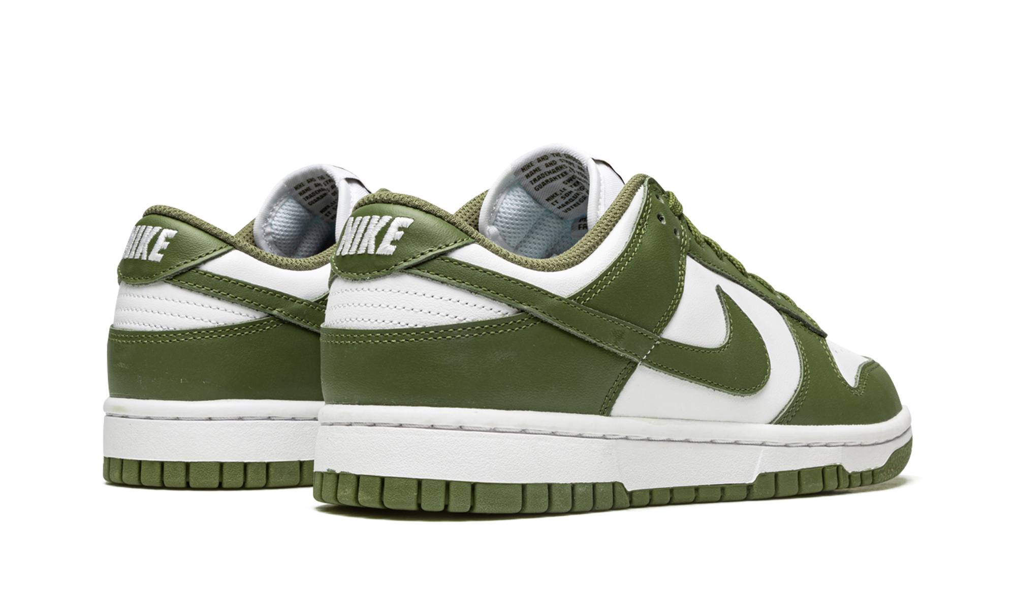 nike dunk low medium olive women s+DD1503-120+diagnol right behind view