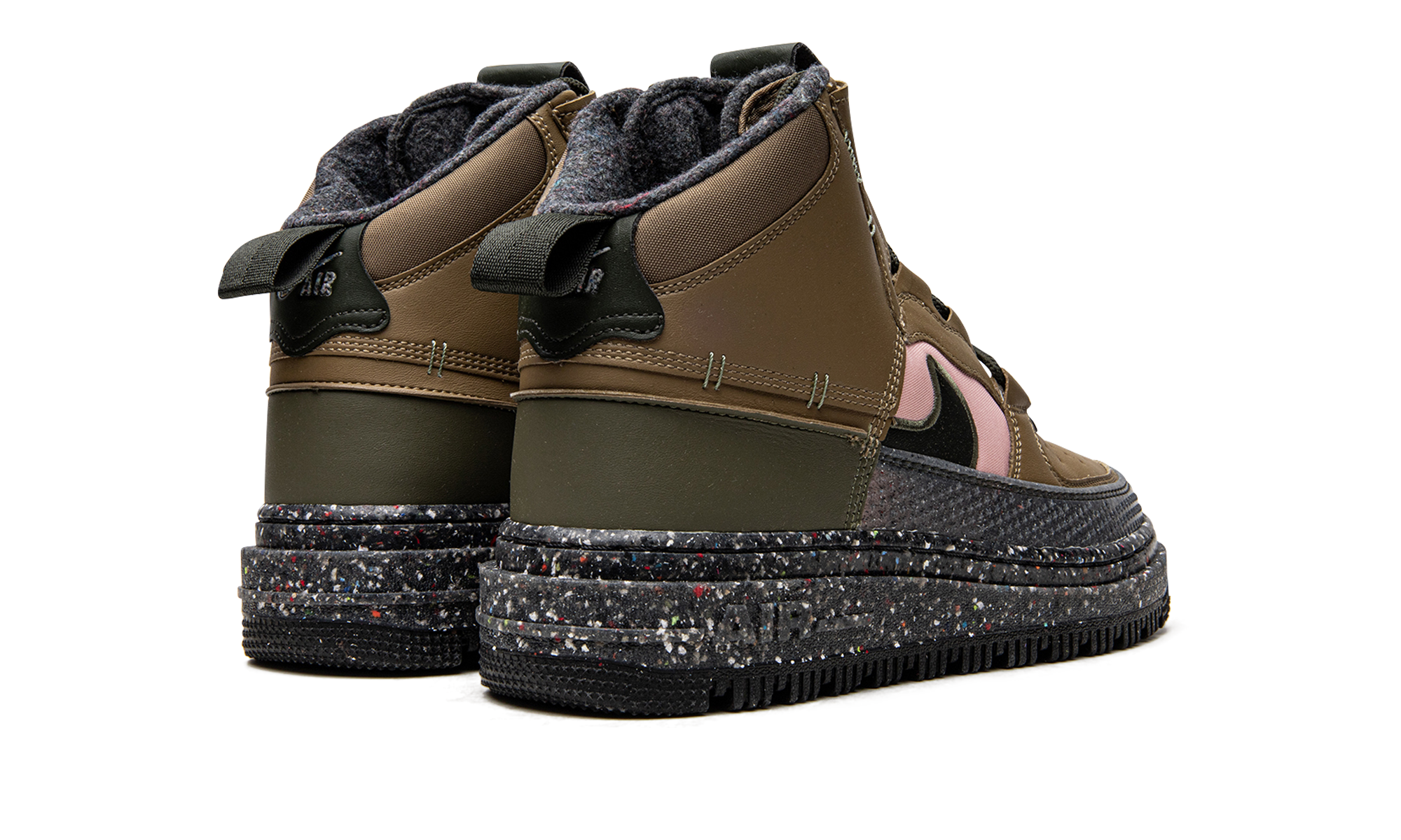 nike air force 1 high boot nn brown kelp+DD0747-300+diagnol right behind view