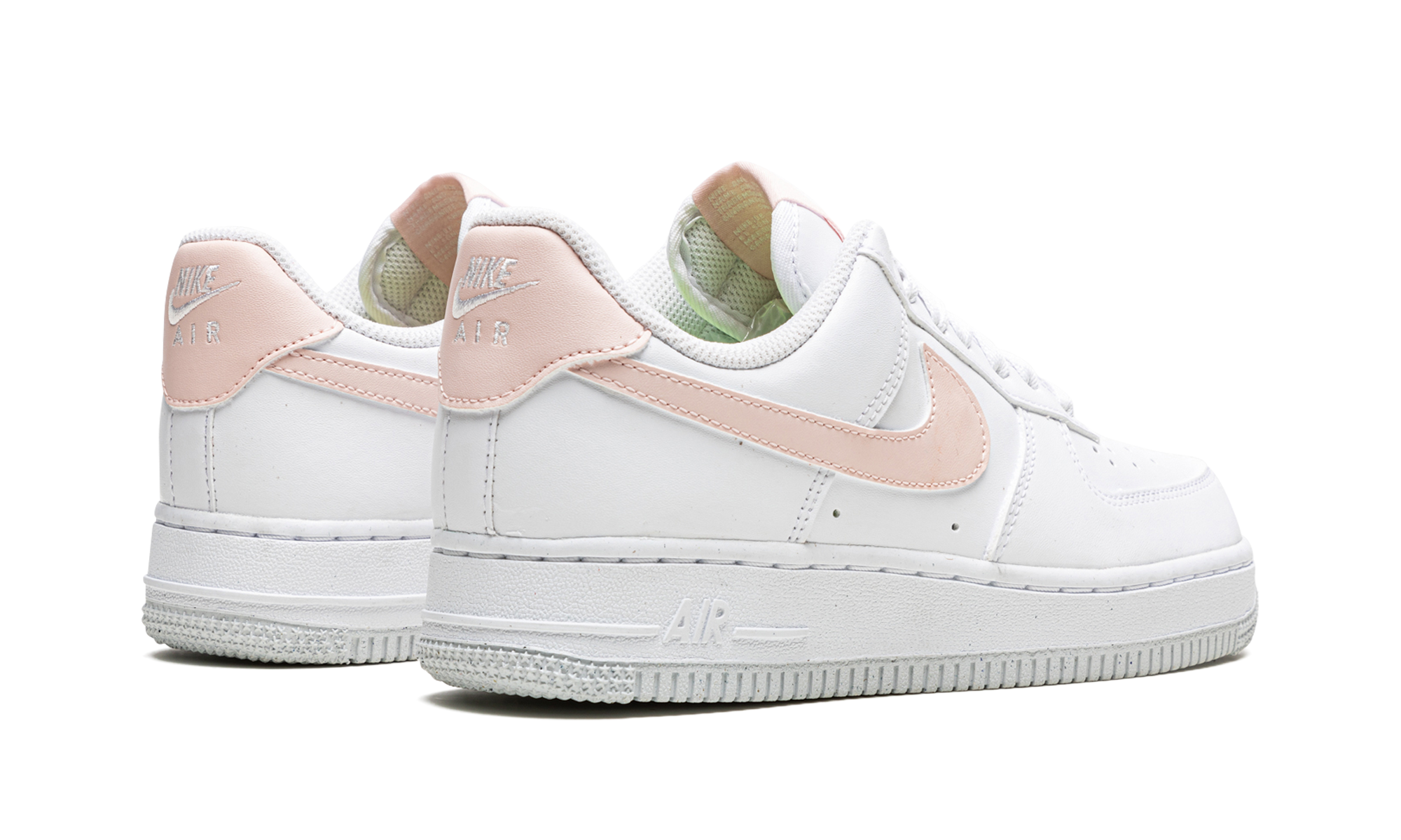 nike air force 1 low next nature white pale coral women s+DC9486-100+diagnol right behind view