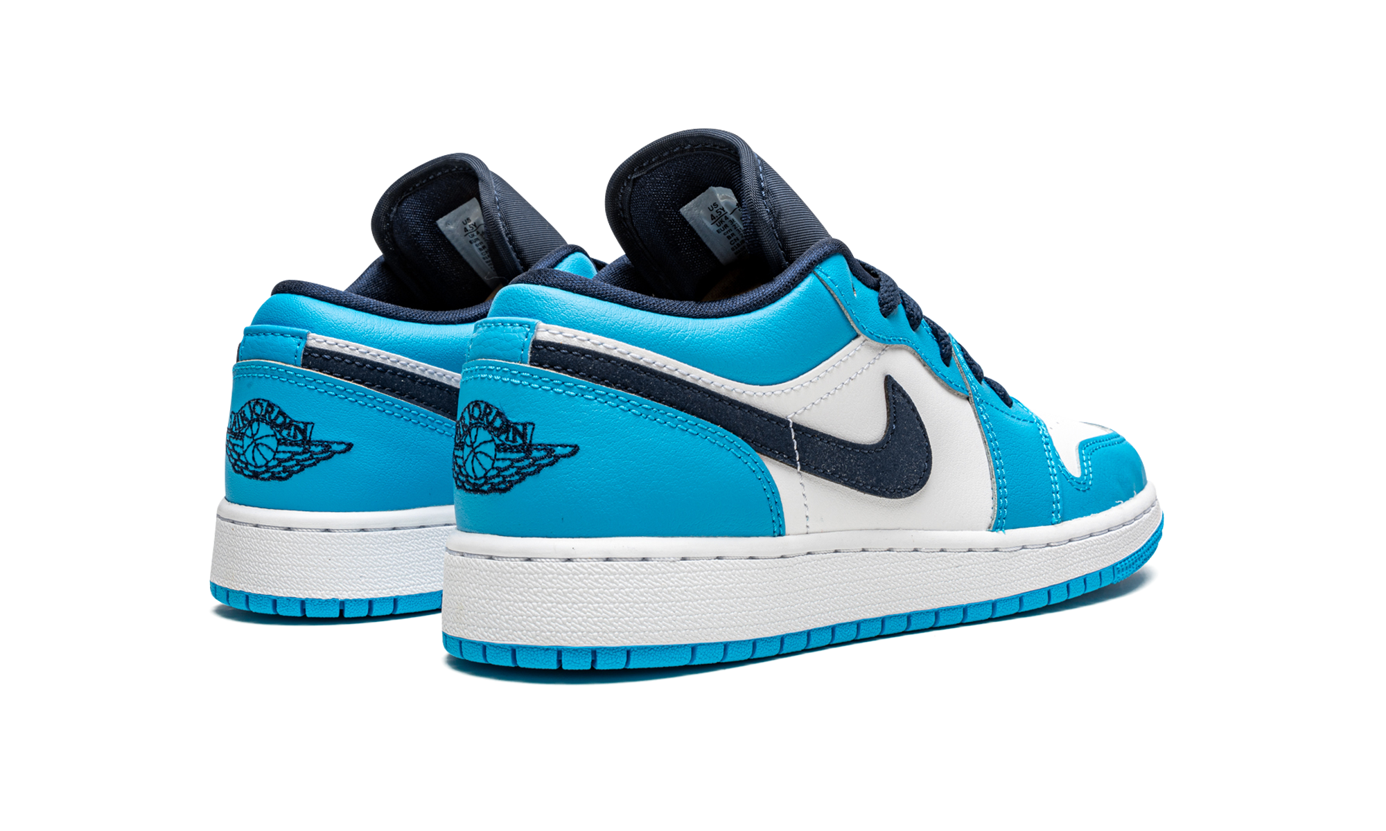 jordan 1 low unc 2021 gs+553560-144+diagnol right behind view
