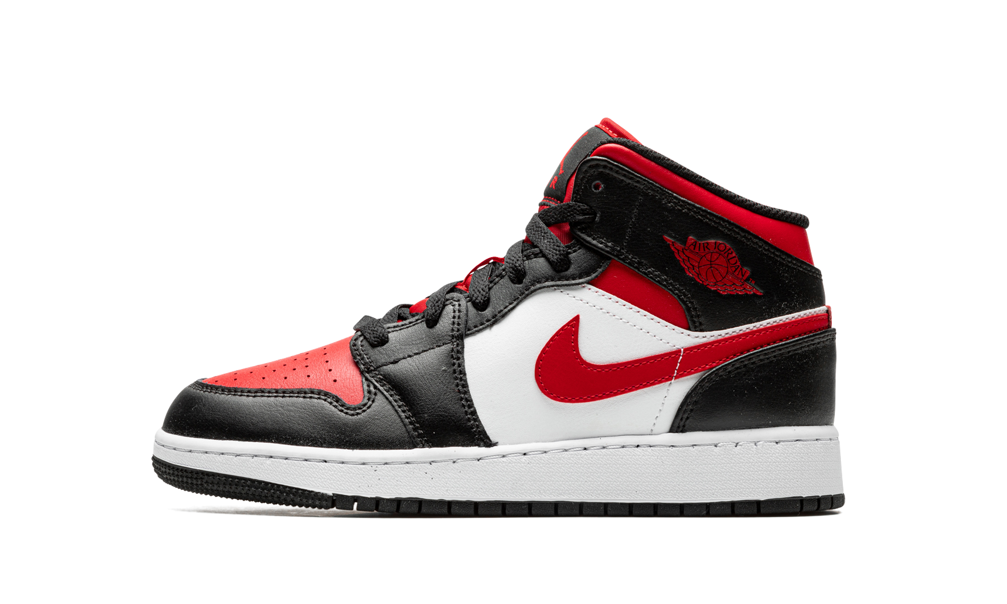 air jordan 1 mid black fire red gs+554725-079+diagnol right view 1