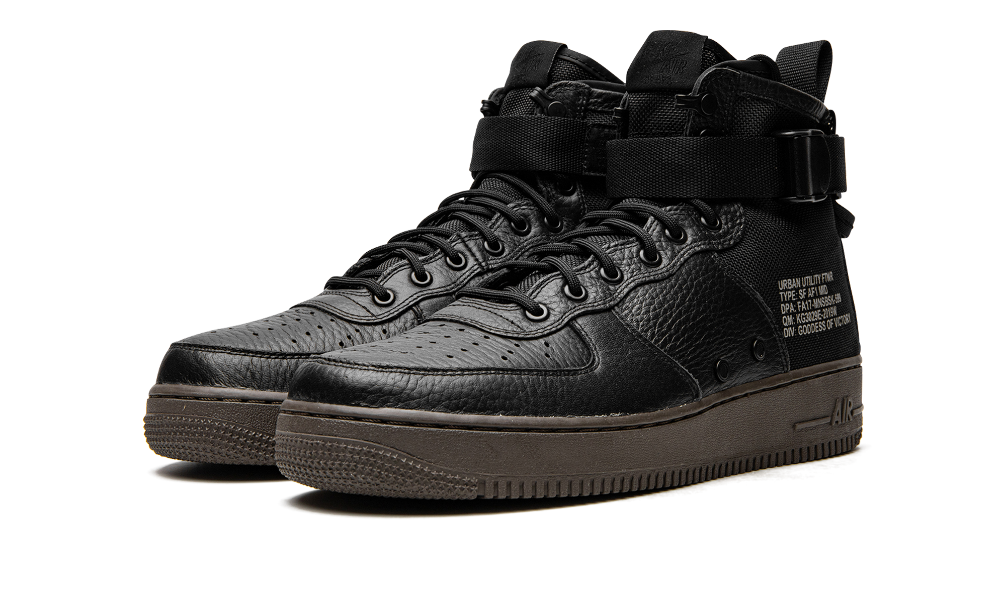 nike sf air force 1 mid black dark hazel+917753-002+diagnol left view