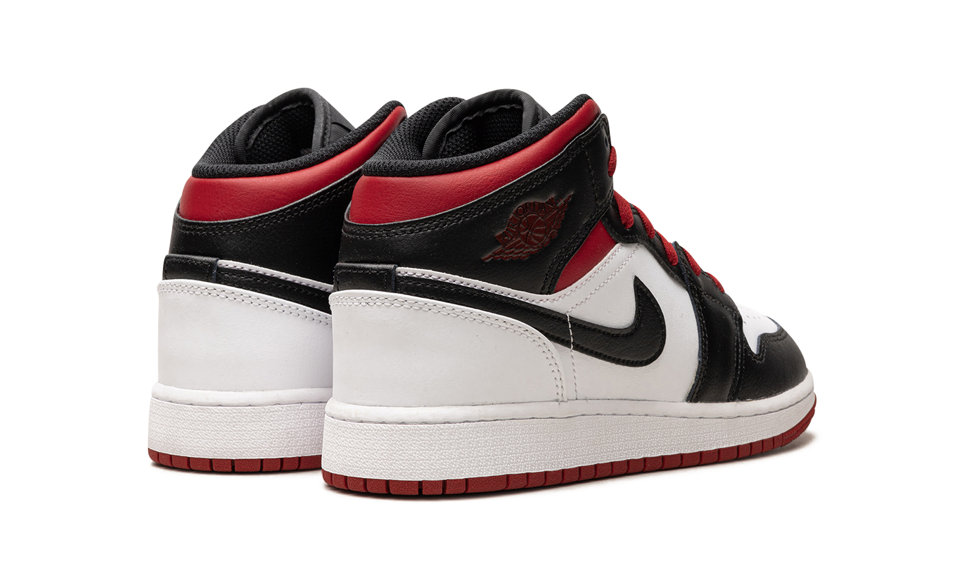 jordan 1 mid gym red black toe gs+DQ8423-106+diagnol right behind view