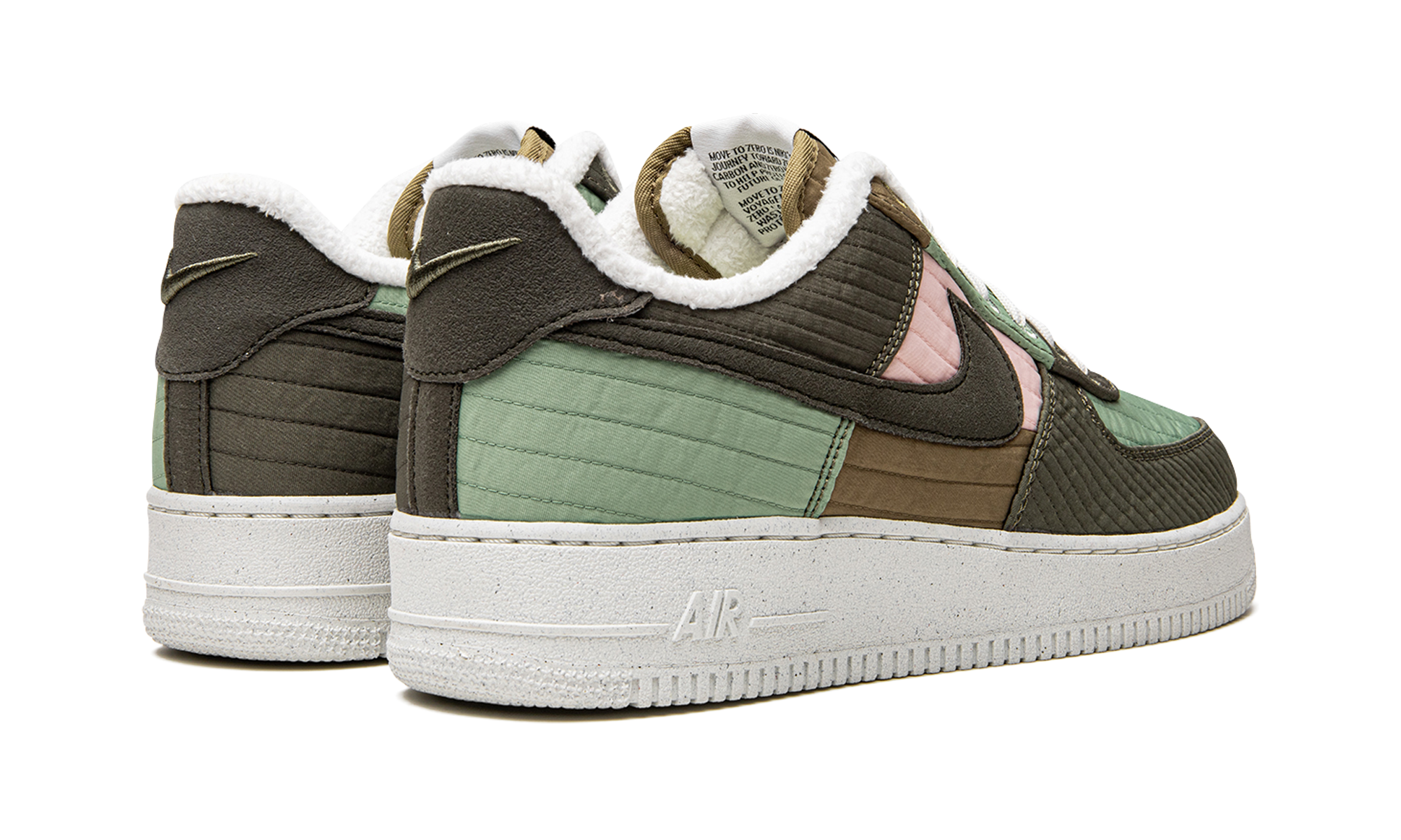 nike air force 1 07 lx low toasty oil green+DC8744-300+diagnol right behind view