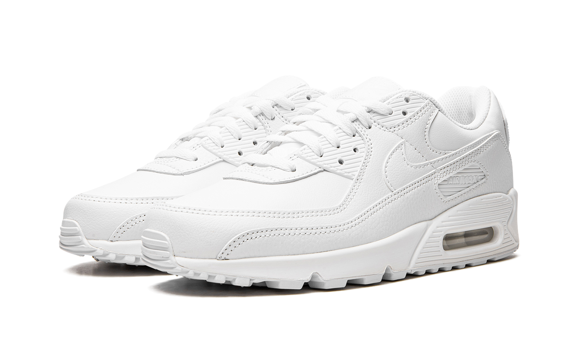 nike air max 90 leather triple white+CZ5594-100+diagnol left view