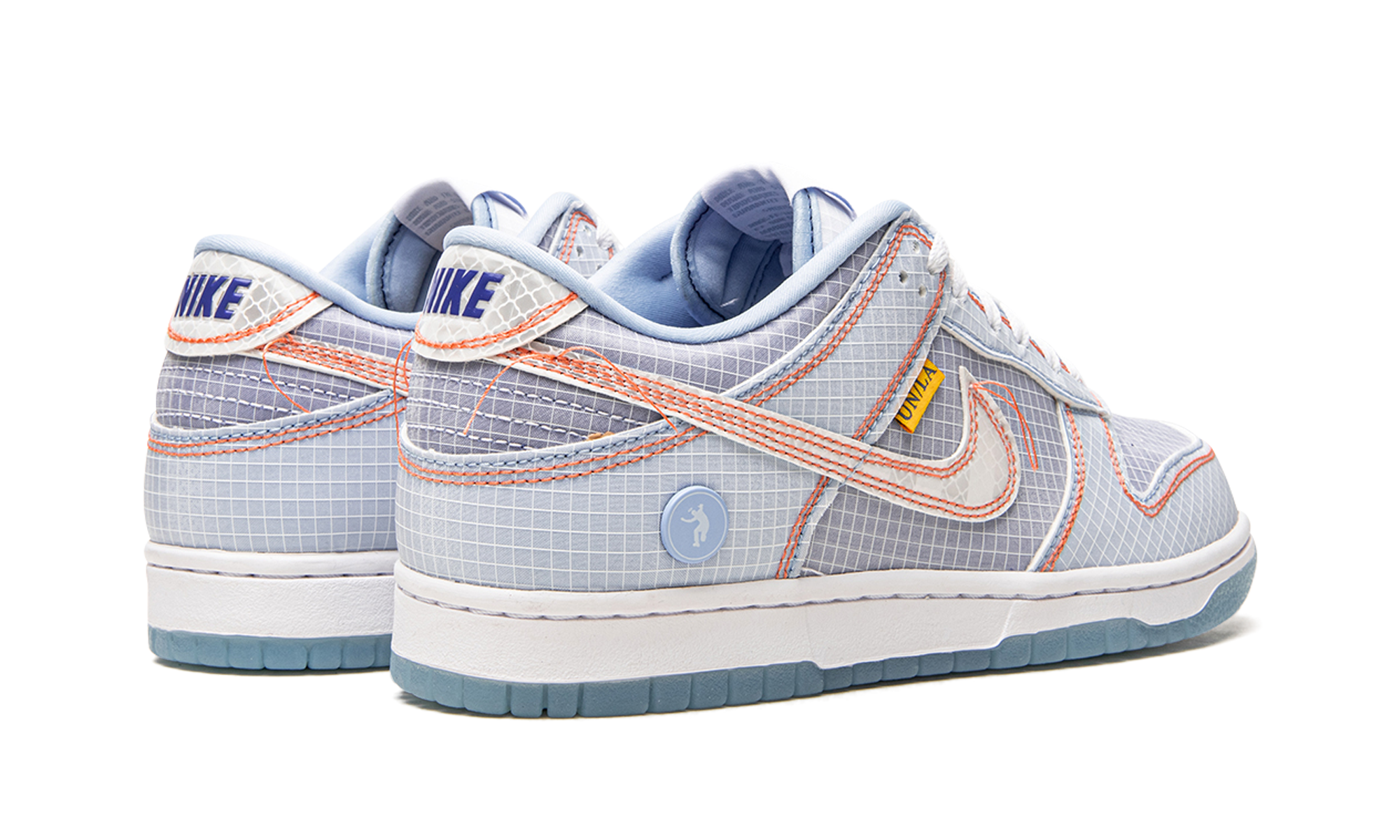 nike dunk low union passport pack argon+DJ9649-400+diagnol right behind view