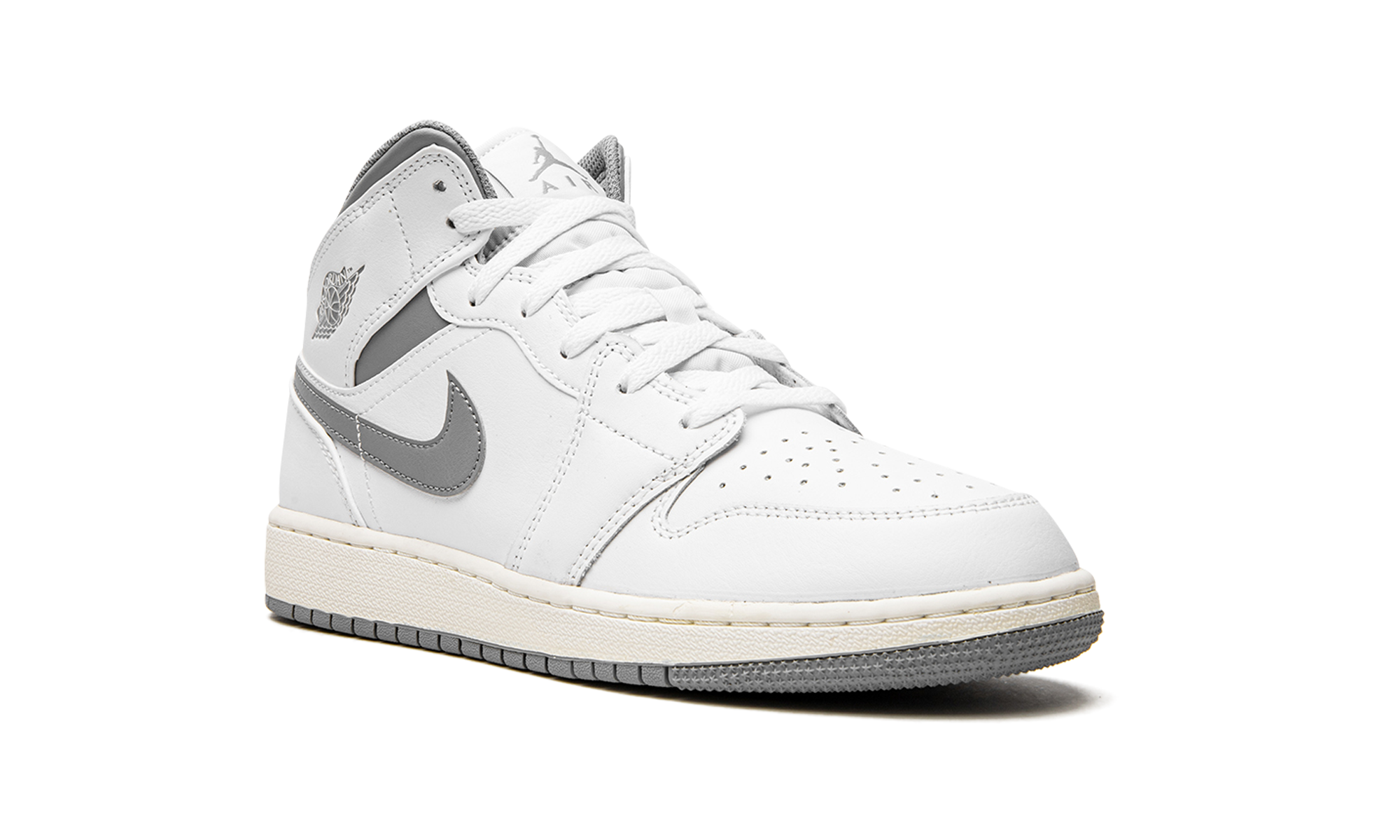 air jordan 1 mid neutral grey gs+554725-135+diagnol right view