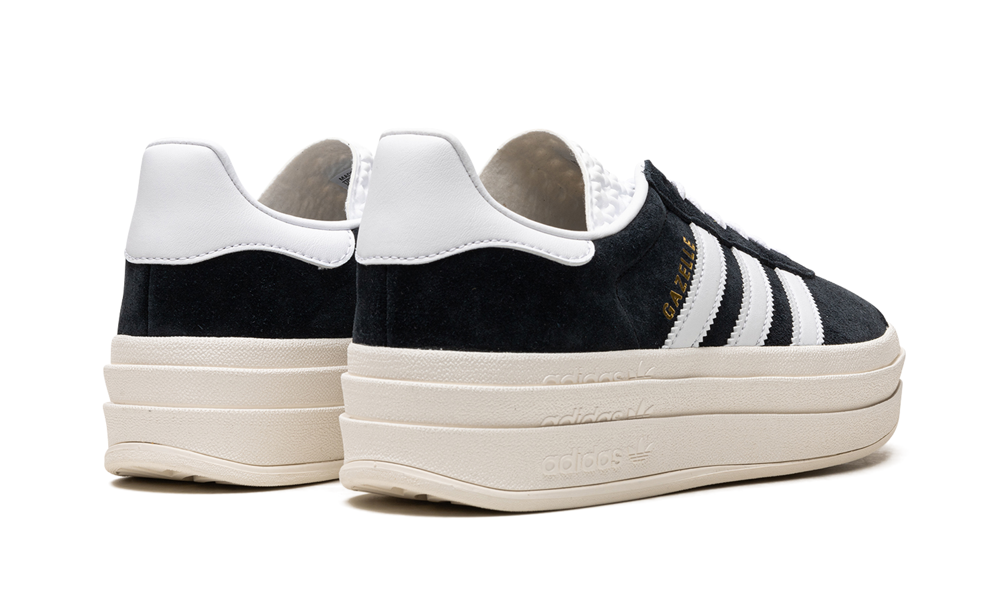 adidas gazelle bold core black white women s+HQ6912+diagnol right behind view